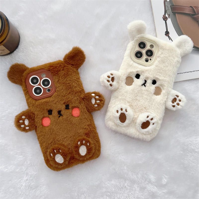 Phone Cases Iphone 13 - เคสโทรศัพท์คู่รักลายหมีการ์ตูน 3 มิติ สไตล์เกาหลี ขนปุย สำหรับ