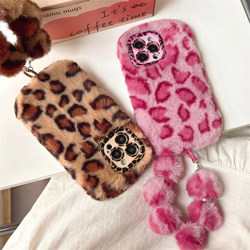 Phone Cases Iphone 13 - เคสโทรศัพท์ลายเสือดาวขนฟูนุ่ม พร้อมขาตั้งเลนส์ สำหรับ iPhone 17Air 15